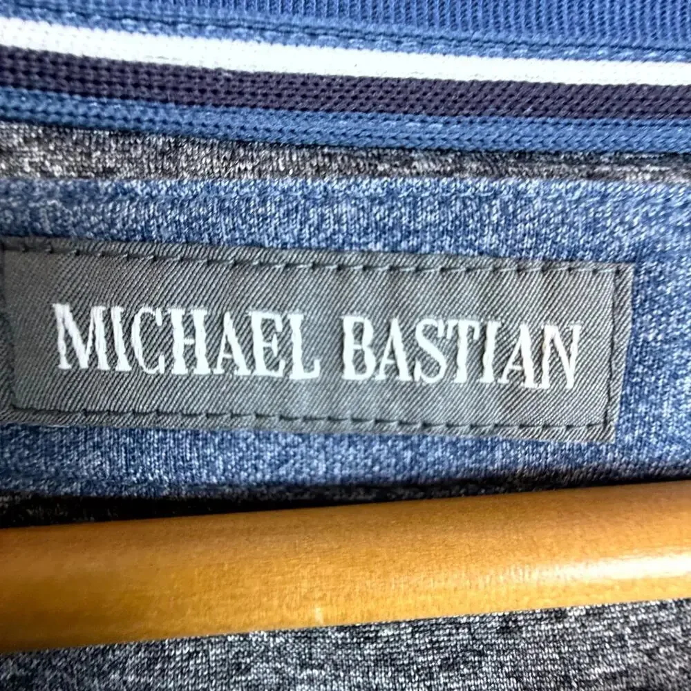 Michael Bastian Shirt Mens XL‎ Heather Blue Rayon Stretch Crew Neck Chest Pocket